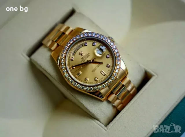Rolex Day Date President Gold Champagne Diamond Bezel, снимка 2 - Луксозни - 55973486