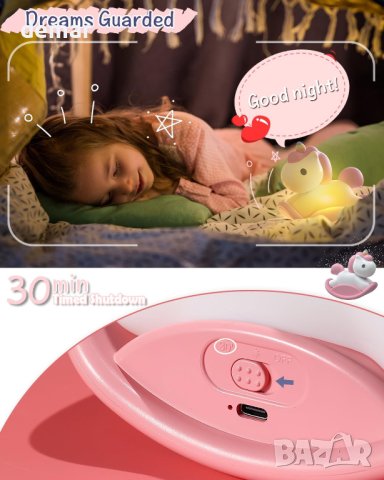 Hipsignal бебешка нощна лампа за новородено от мек силикон, 30-минутен таймер, розова, снимка 3 - Настолни лампи - 42285047