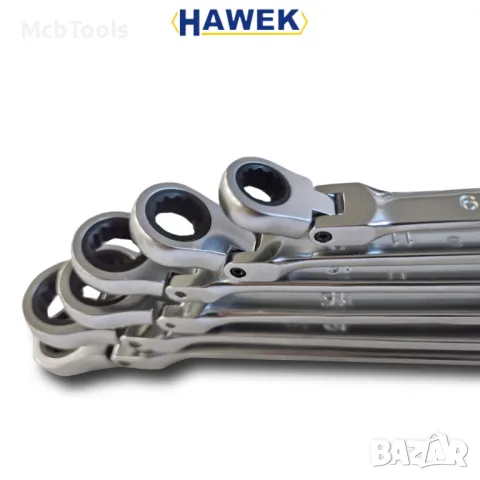 Удължени подвижни ключове звезди с тресчотка 8-19мм HAWEK, снимка 2 - Ключове - 47727301