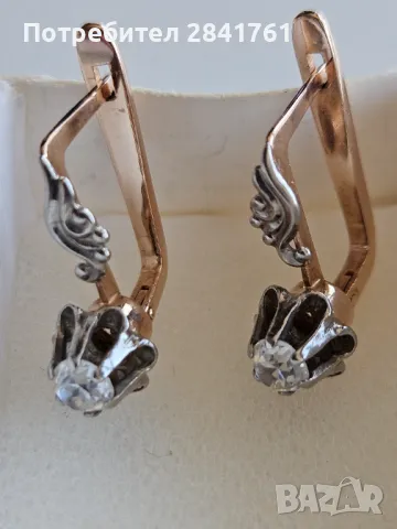 Руски златни обеци 14К проба 585 , снимка 2 - Обеци - 49386199