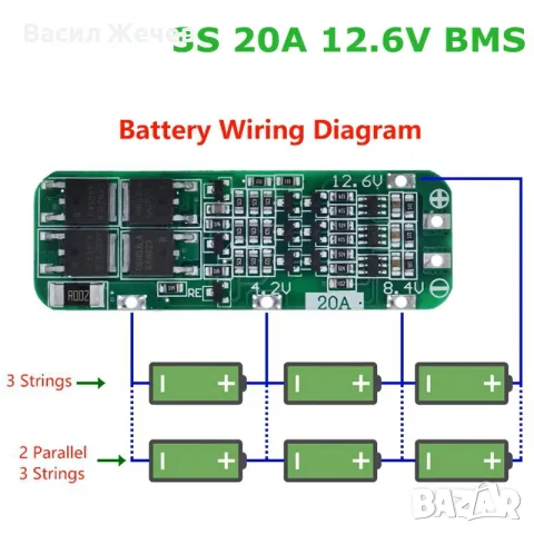BMS платка 3S 20A за литиеви батерии 12V