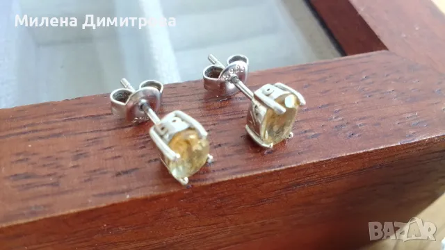 Сребърни обеци с естествен Цитрин , снимка 5 - Обеци - 48278198
