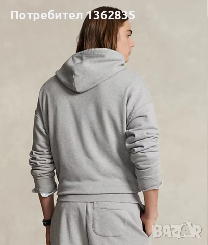 НОВ оригинален сив памучен суичър POLO RALPH LAUREN размер L от САЩ, снимка 4 - Суичъри - 51854016