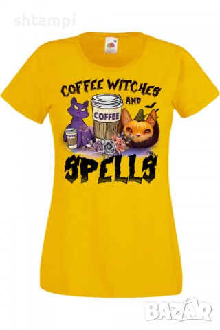 Дамска тениска Coffee Witches And Spells,Halloween,Хелоуин,Празник,Забавление,Изненада,Обичаи,, снимка 9 - Тениски - 38144683