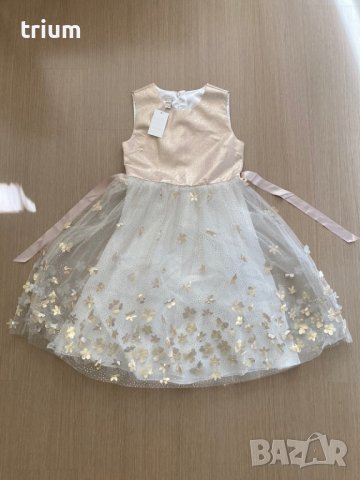 Празнична нова рокля Monsoon с 3d цветя, цвят слонова кост, 164-170см., 14-15г., снимка 3 - Детски рокли и поли - 37376963