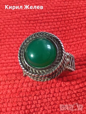 СРЕБЪРЕН СТАР 19 ВЕК ПРЪСТЕН с ГОЛЯМ ШЛИФОВАН КАМЪК ЗЕЛЕН АХАТ - СРЕБРО СТАРО ГРАДСКО БИЖУ 22478, снимка 2 - Антикварни и старинни предмети - 33046862