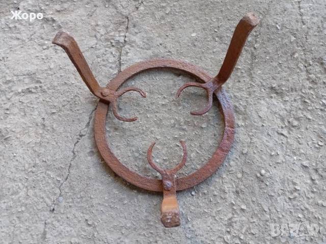 Стар кован сажек, ковано желязо, примитив пиростия за меден съд, снимка 7 - Антикварни и старинни предмети - 52432294