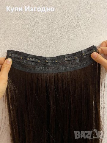 Екстеншън права кестенява коса ред с клипси 55см синтетика, снимка 3 - Продукти за коса - 38989816