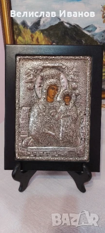 Гръцка сребърна икона Богородица с Младенеца. Перфектно състояние.