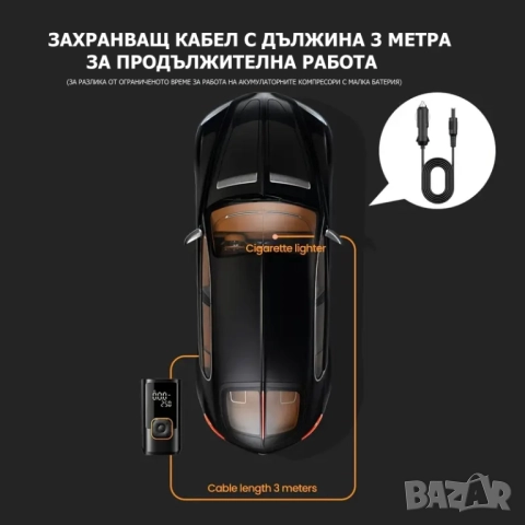 Компресор за гуми, захранване от гнездото за запалка - компактен, мощен, интелигентен , снимка 4 - Аксесоари и консумативи - 52099083