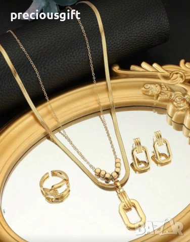 Комплект бижута от неръждаема стомана - колие, пръстен и обеци, снимка 3 - Бижутерийни комплекти - 53101548