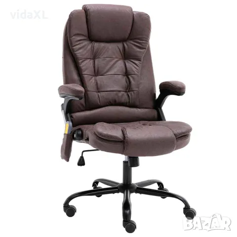 vidaXL Масажен офис стол, тъмнокафяв, изкуствена велурена кожа