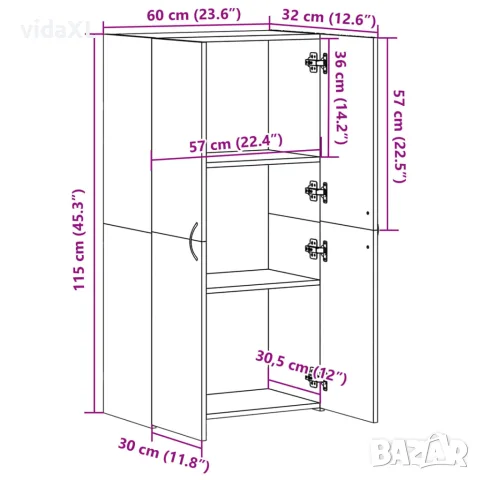 vidaXL Шкаф за документи, сонома дъб, 60x32x115 см, инженерно дърво, снимка 10 - Шкафове - 56148198
