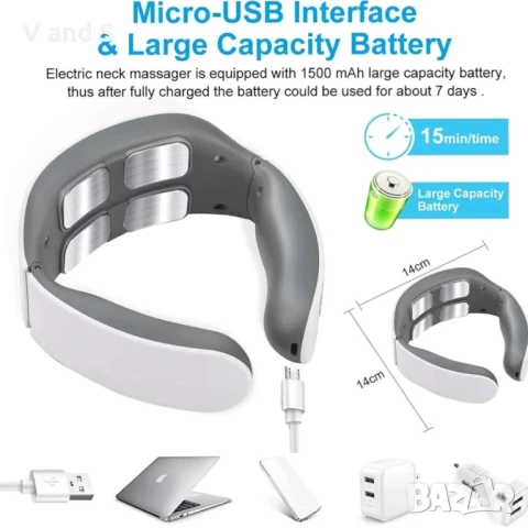 Масажор за врата, интелигентен масажор за врата с , 6 режима, 9 нива на интензивнос, снимка 5 - Масажори - 50722641