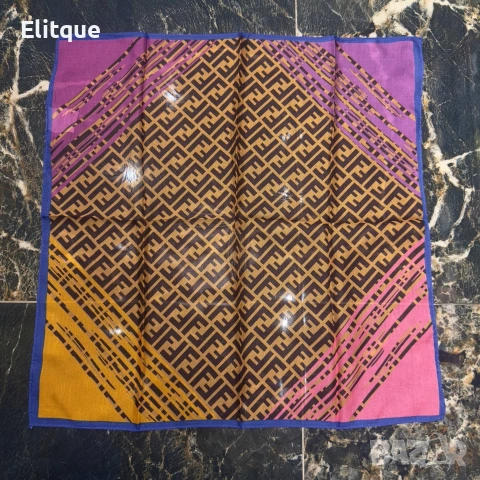 Копринен шал Висококачествена материя  Включена е кутия с марка 45x45 см fendi, снимка 2 - Шалове - 53289082