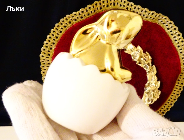 Порцеланова фигура Заек в яйчена черупка,позлата. , снимка 3 - Статуетки - 52595529