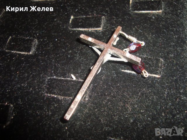СТАРО СРЕБРИСТО РАЗПЯТИЕ НАГРЪДНО КРЪСТ с КРИСТАЛИ 3859, снимка 6 - Колиета, медальони, синджири - 30580722