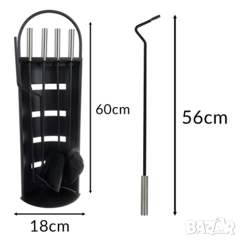 Комплект луксозни аксесоари за камина и печка на дърва-5в1 със стойка, снимка 2 - Камини - 51817415