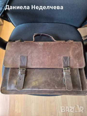 Бизнес чанта от естествена кожа за лаптоп и документи с винтидж дизайн