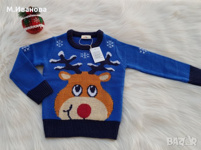 Коледен пуловер 1-2-3-4 години, снимка 3 - Бебешки блузки - 31711169