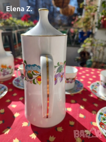 Ръчно рисуван сервиз за кафе и ваза - Kalocsa Унгария, снимка 10 - Сервизи - 52274340