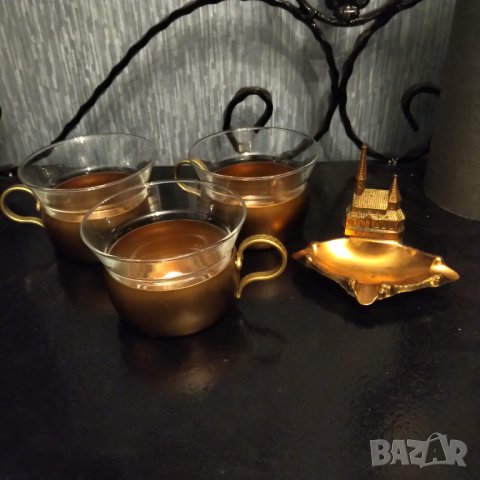 Сервиз 12 части ,мед бронз стъкло  плюс пепелник
