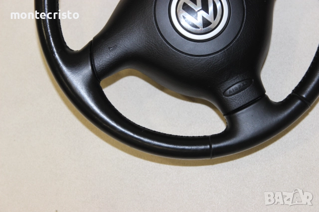 Трилъчев кожен волан VW Passat B5.5 (2000-2005г.) airbag волан, снимка 5 - Части - 52730616