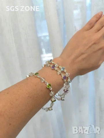 Сребърна Гривна с Естествени Камъни от Тайланд, снимка 3 - Гривни - 49844614