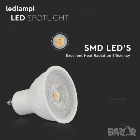 LED лампа 6W GU10 Топло Бяла Светлина - Димируема, снимка 2 - Крушки - 49765135