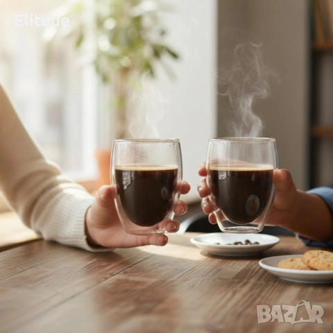 Комплект 2 термоустойчиви чаши от боросиликатно стъкло – 250 мл, двойно дъно