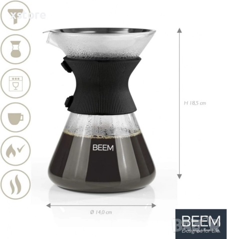 Стъклена кана с метален филтър BEEM Classic Selection Pour Over (до 6 чаши), снимка 5 - Други - 52697652