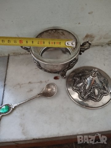 Посребрена захарница с лъжичка, снимка 5 - Други ценни предмети - 42056752