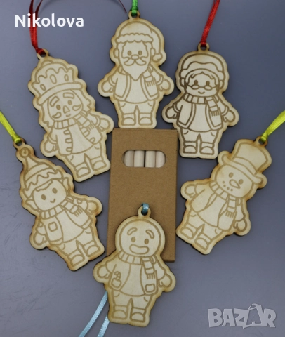 Сет от 6 коледни фигурки за оцветяване с цветни моливи – творчески комплект, снимка 3 - Други - 52276454