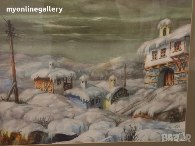 Зима акварел Никола Ангелаков , снимка 3 - Картини - 54306280