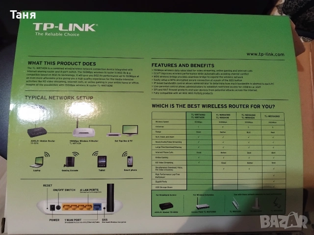 Продавам рутер TP-LINK - пълен комплект, снимка 2 - Рутери - 53152605