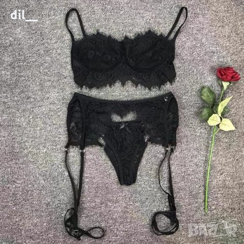 Налични! Комплект бельо еротично с жартиери-3 цвята, снимка 4 - Бельо - 7418100