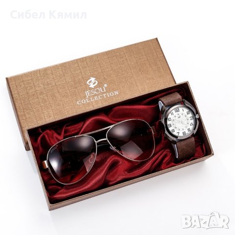Мъжки подаръчен комплект, красиво опакован ръчен часовник и комплект слънчеви очила 2 в 1 , снимка 2 - Мъжки - 44327086
