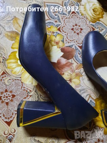 Тъмносини обувки на ток - естествена кожа, снимка 3 - Дамски ежедневни обувки - 42241353