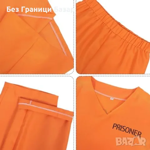 Нов Мъжки Prisoner костюм 7 части затворник оранжев за Хелоуин парти косплей маскарад карнавал, снимка 5 - Други - 56130607