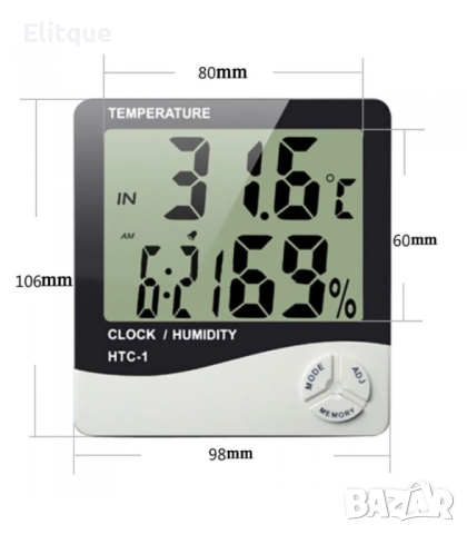 Часовник 3 в 1, термометър и влагометър TV173, снимка 2 - Други стоки за дома - 52894852