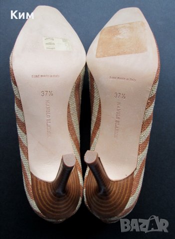 Manolo Blahnik обувки на средно висок ток райе бежаво кафяви, снимка 3 - Дамски обувки на ток - 37381434