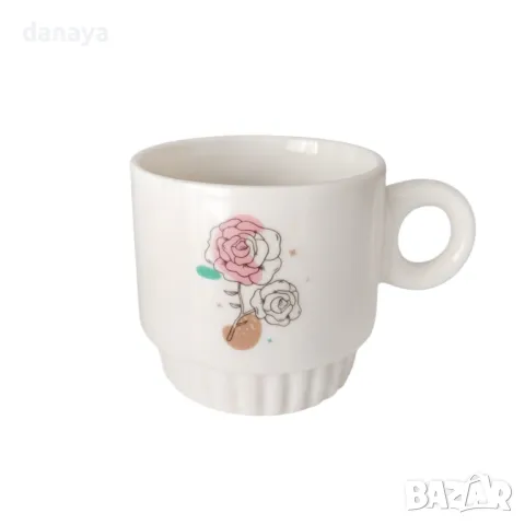 5535 Комплект керамични чаши на метална стойка Цветя, снимка 4 - Чаши - 48306652