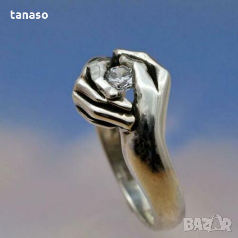 Пръстен с бял сапфир, посребрен, снимка 2 - Пръстени - 30218089
