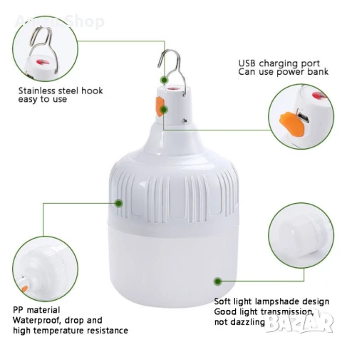 Преносима рибарска LED крушка къмпинг лампа за палатка акумулаторна, снимка 9 - Лед осветление - 50702433