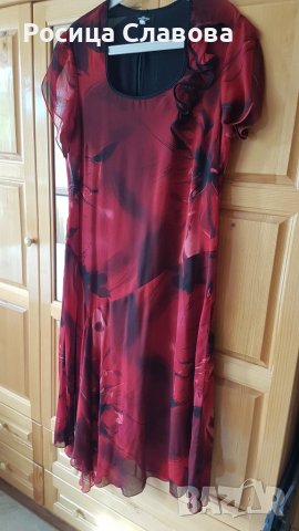 Яркочервена копринена рокля, снимка 2 - Рокли - 38779729