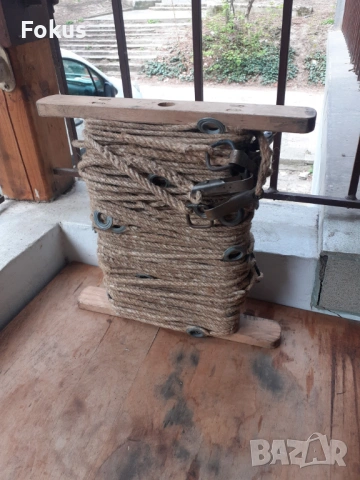 Старо военно сапьорско конопено въже с халки и карабинки, снимка 2 - Антикварни и старинни предмети - 54183125