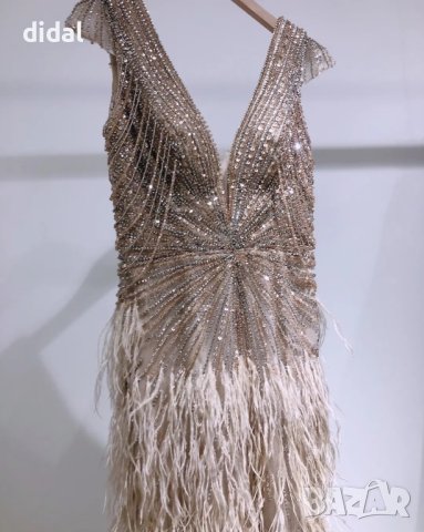 Луксозна официална рокля с естествени пера , снимка 4 - Рокли - 44162095