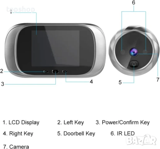 Цифрова шпионка за врата ACAGALA с камера и звънец, 2.8" LCD екран, нощно виждане, фотозаснемане..., снимка 3 - Друга електроника - 50555701