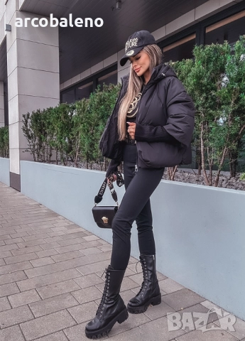 Ватирано дамско яке с качулка и ръкави тип пуловер , снимка 10 - Якета - 51782350