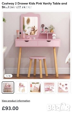 Детски комплект тоалетка и табуретка COSTWAY, снимка 8 - Мебели за детската стая - 54354719